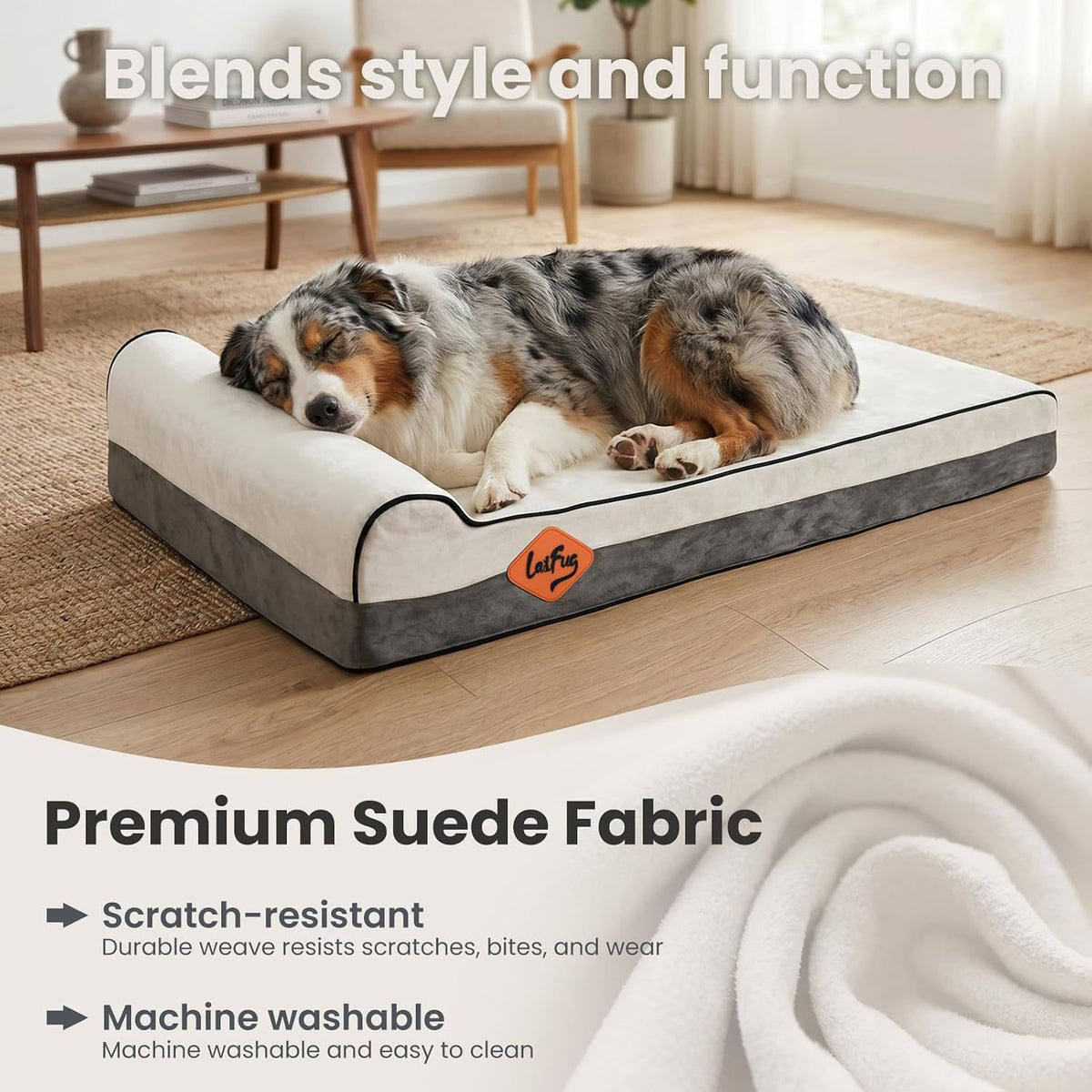 Orthopedic Dog Bed, Slate Grey 50''x36''x10'', Memory Foam