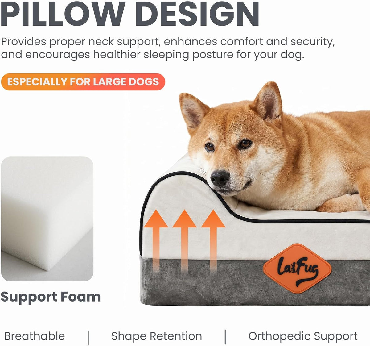 Orthopedic Dog Bed, Slate Grey 50''x36''x10'', Memory Foam