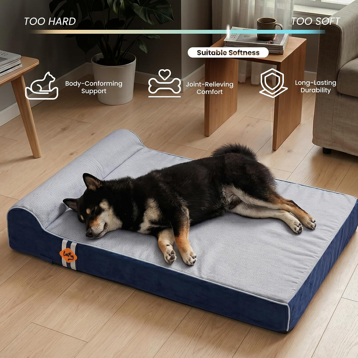 Orthopedic Dog Bed, Slate Grey 50''x36''x10'', Memory Foam