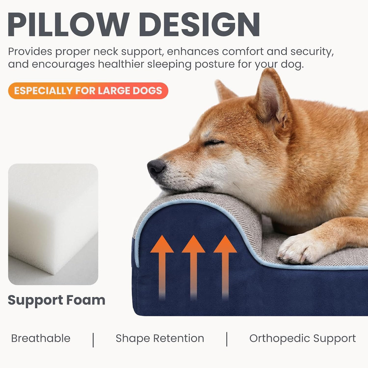 Orthopedic Dog Bed, Slate Grey 50''x36''x10'', Memory Foam