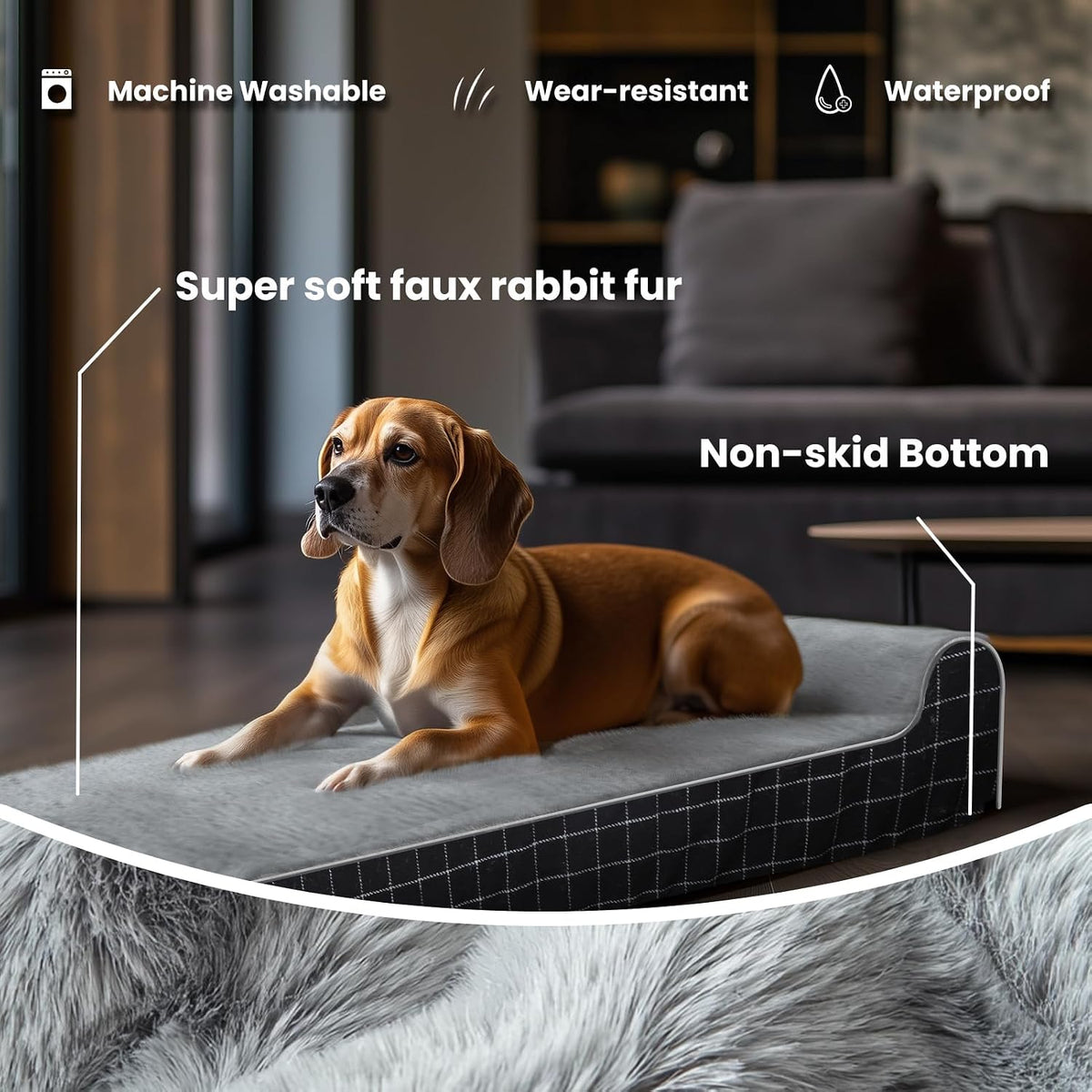 Orthopedic Dog Bed, Slate Grey 50''x36''x10'', Memory Foam