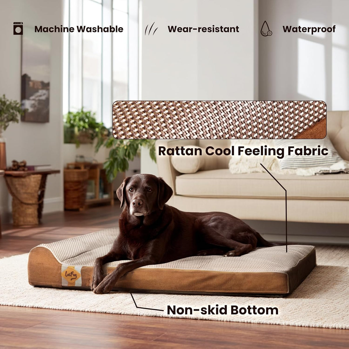 Orthopedic Dog Bed, Slate Grey 50''x36''x10'', Memory Foam