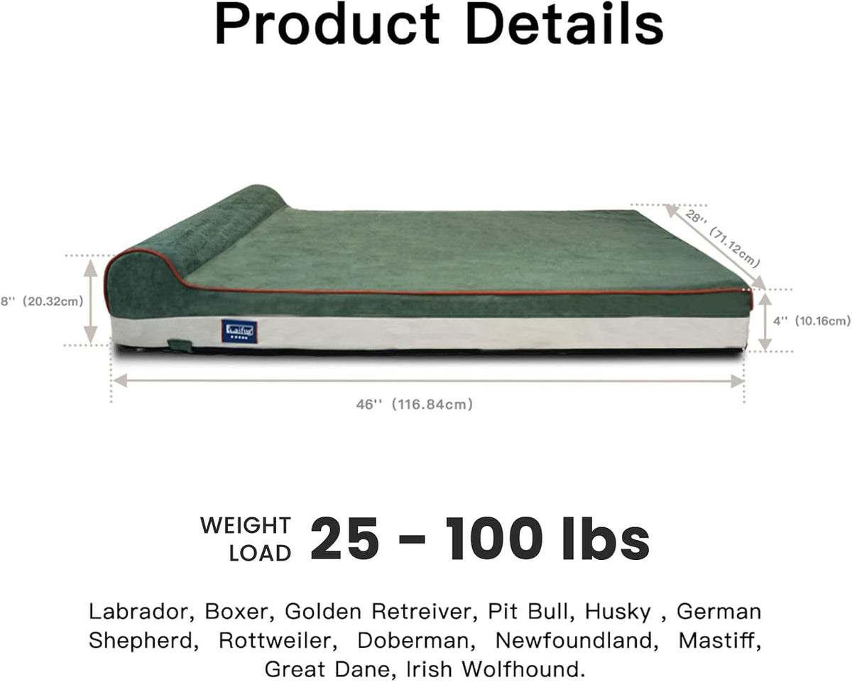 Orthopedic Dog Bed, Slate Grey 50''x36''x10'', Memory Foam