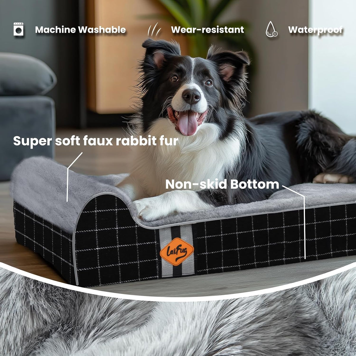 Orthopedic Dog Bed, Slate Grey 50''x36''x10'', Memory Foam