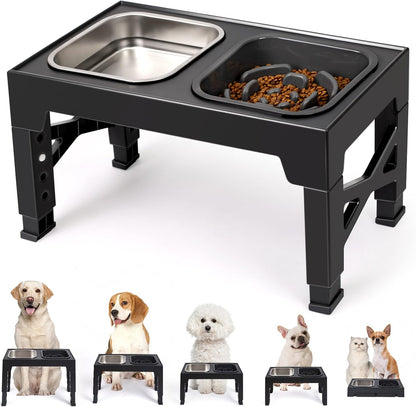 Elevated Dog Bowls with 2 Stainless Steel Dog Food Bowls, Raised Dog Bowl Adjusts to 5 Heights (3.15", 8.66", 9.84",11.02", 12.2") for Small Medium and Large Dogs