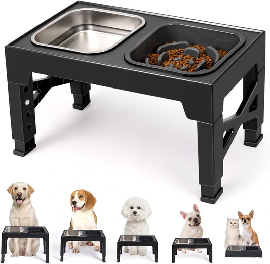 Elevated Dog Bowls with 2 Stainless Steel Dog Food Bowls, Raised Dog Bowl Adjusts to 5 Heights (3.15", 8.66", 9.84",11.02", 12.2") for Small Medium and Large Dogs