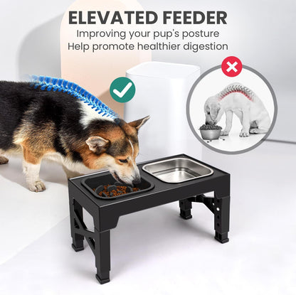 Elevated Dog Bowls with 2 Stainless Steel Dog Food Bowls, Raised Dog Bowl Adjusts to 5 Heights (3.15", 8.66", 9.84",11.02", 12.2") for Small Medium and Large Dogs