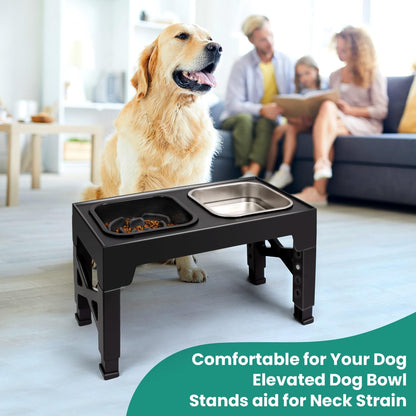 Elevated Dog Bowls with 2 Stainless Steel Dog Food Bowls, Raised Dog Bowl Adjusts to 5 Heights (3.15", 8.66", 9.84",11.02", 12.2") for Small Medium and Large Dogs