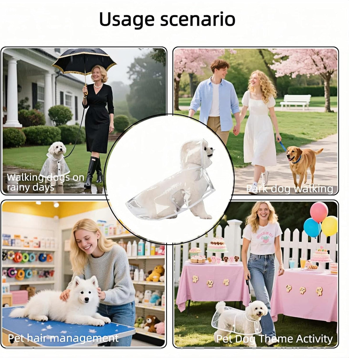Clear Dog Rain Poncho for Small Medium Dogs,Heavy Waterproof Raincoat with Hidden Leash Hole&Adjustable Snaps,Pet Hooded Cape for Bichon Poodle (4-8lbs) (Transparent, Medium)