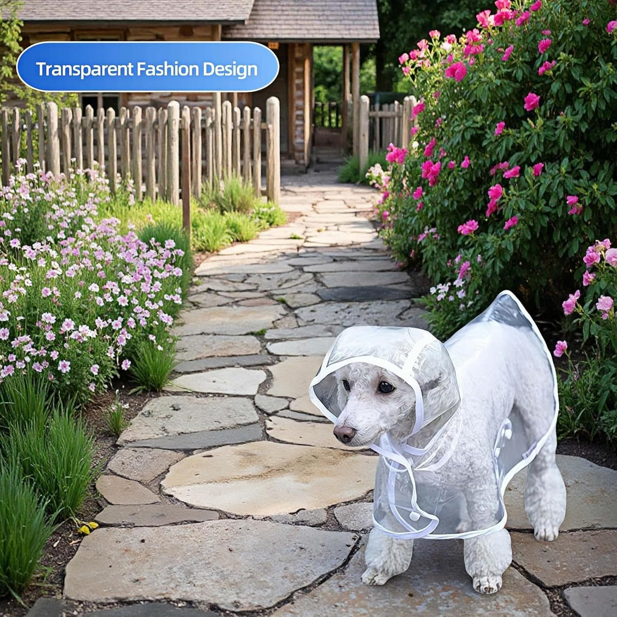 Clear Dog Rain Poncho for Small Medium Dogs,Heavy Waterproof Raincoat with Hidden Leash Hole&Adjustable Snaps,Pet Hooded Cape for Bichon Poodle (4-8lbs) (Transparent, Medium)