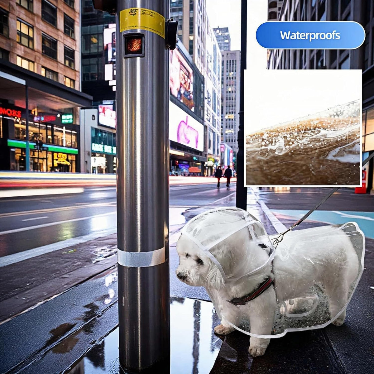 Clear Dog Rain Poncho for Small Medium Dogs,Heavy Waterproof Raincoat with Hidden Leash Hole&Adjustable Snaps,Pet Hooded Cape for Bichon Poodle (4-8lbs) (Transparent, Medium)