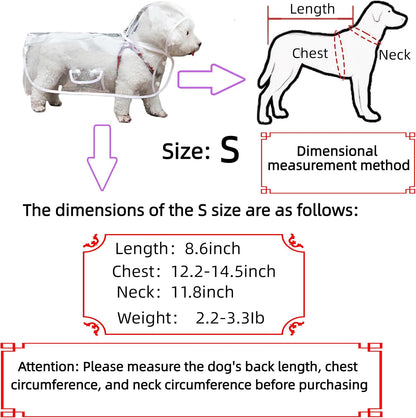 Clear Dog Rain Poncho for Small Medium Dogs,Heavy Waterproof Raincoat with Hidden Leash Hole&Adjustable Snaps,Pet Hooded Cape for Bichon Poodle (4-8lbs) (Transparent, Medium)