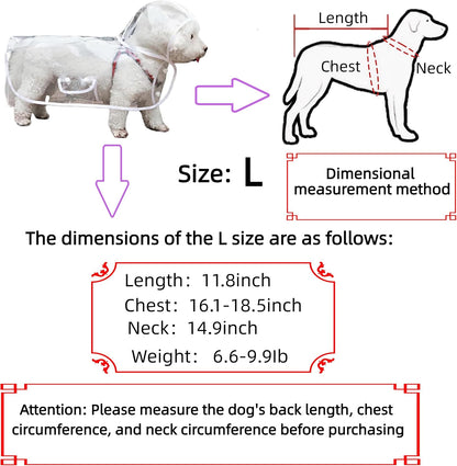 Clear Dog Rain Poncho for Small Medium Dogs,Heavy Waterproof Raincoat with Hidden Leash Hole&Adjustable Snaps,Pet Hooded Cape for Bichon Poodle (4-8lbs) (Transparent, Medium)