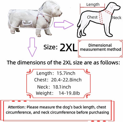 Clear Dog Rain Poncho for Small Medium Dogs,Heavy Waterproof Raincoat with Hidden Leash Hole&Adjustable Snaps,Pet Hooded Cape for Bichon Poodle (4-8lbs) (Transparent, Medium)