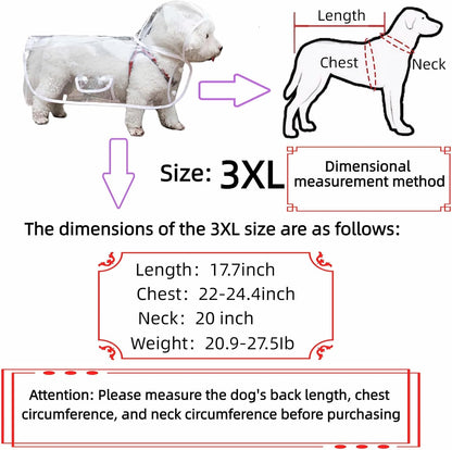 Clear Dog Rain Poncho for Small Medium Dogs,Heavy Waterproof Raincoat with Hidden Leash Hole&Adjustable Snaps,Pet Hooded Cape for Bichon Poodle (4-8lbs) (Transparent, Medium)