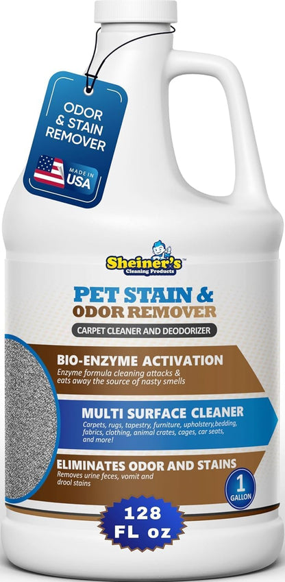 Pet Urine Enzyme Cleaner & Pet Stain & Odor Remover, Advanced Enzymatic Cleaner Solution for Carpets, Rugs, Upholstery & Multi-Surfaces, Safe for Pets & Kids. (128 oz)