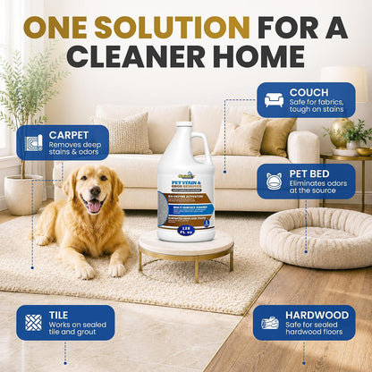 Pet Urine Enzyme Cleaner & Pet Stain & Odor Remover, Advanced Enzymatic Cleaner Solution for Carpets, Rugs, Upholstery & Multi-Surfaces, Safe for Pets & Kids. (128 oz)