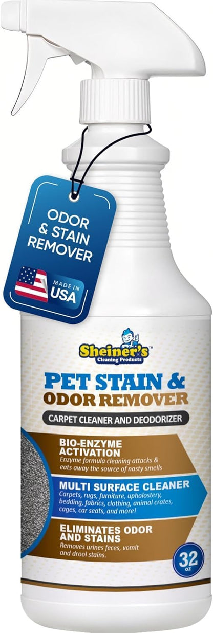Pet Urine Enzyme Cleaner & Pet Stain & Odor Remover, Advanced Enzymatic Cleaner Solution for Carpets, Rugs, Upholstery & Multi-Surfaces, Safe for Pets & Kids. (128 oz)