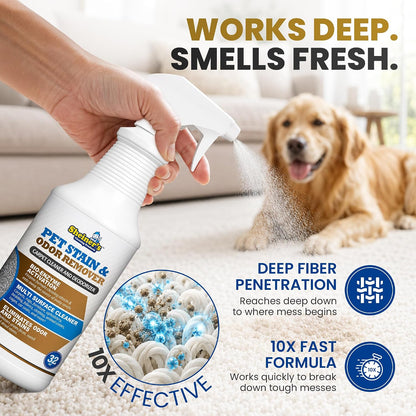 Pet Urine Enzyme Cleaner & Pet Stain & Odor Remover, Advanced Enzymatic Cleaner Solution for Carpets, Rugs, Upholstery & Multi-Surfaces, Safe for Pets & Kids. (128 oz)