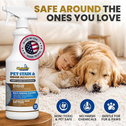 Pet Urine Enzyme Cleaner & Pet Stain & Odor Remover, Advanced Enzymatic Cleaner Solution for Carpets, Rugs, Upholstery & Multi-Surfaces, Safe for Pets & Kids. (128 oz)