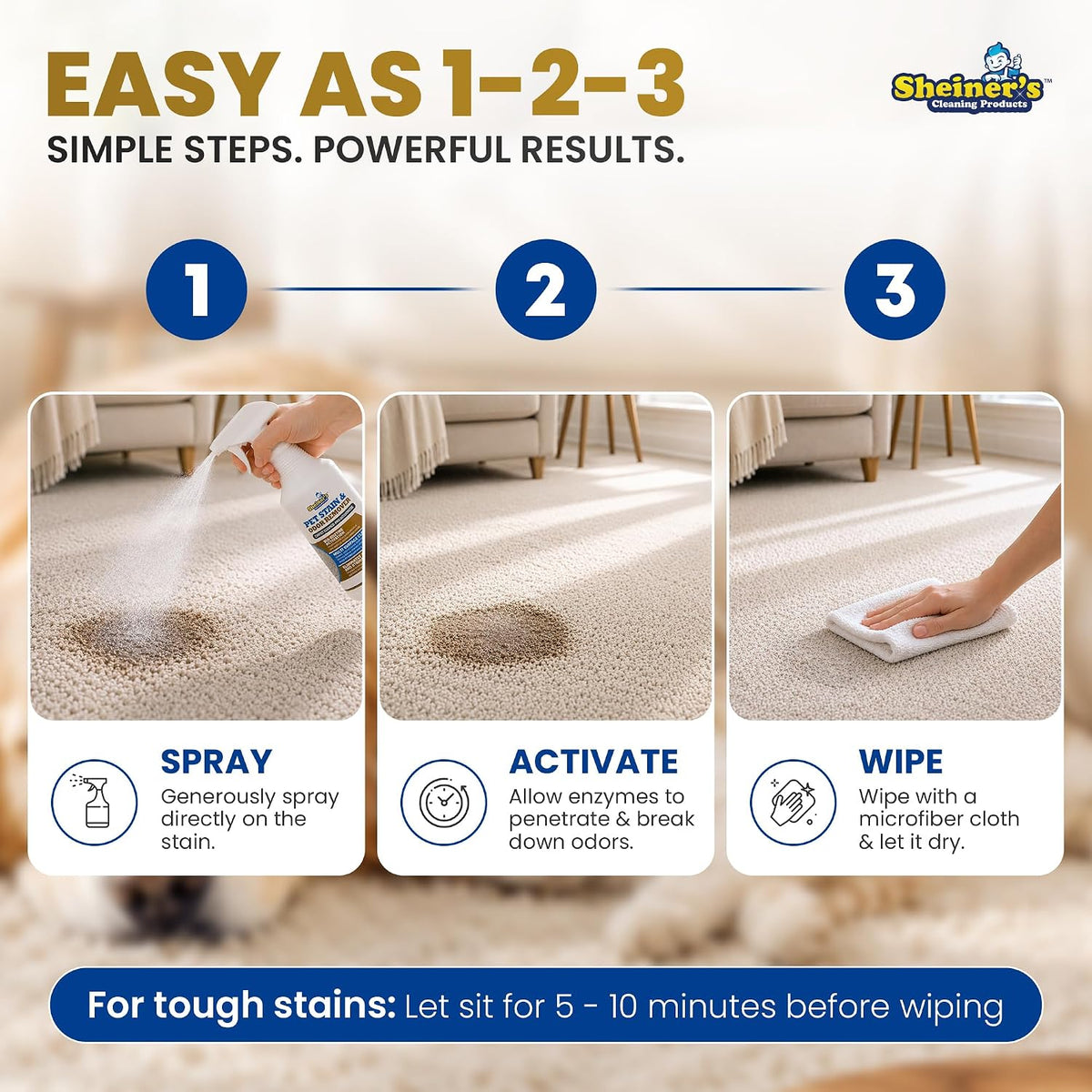 Pet Urine Enzyme Cleaner & Pet Stain & Odor Remover, Advanced Enzymatic Cleaner Solution for Carpets, Rugs, Upholstery & Multi-Surfaces, Safe for Pets & Kids. (128 oz)