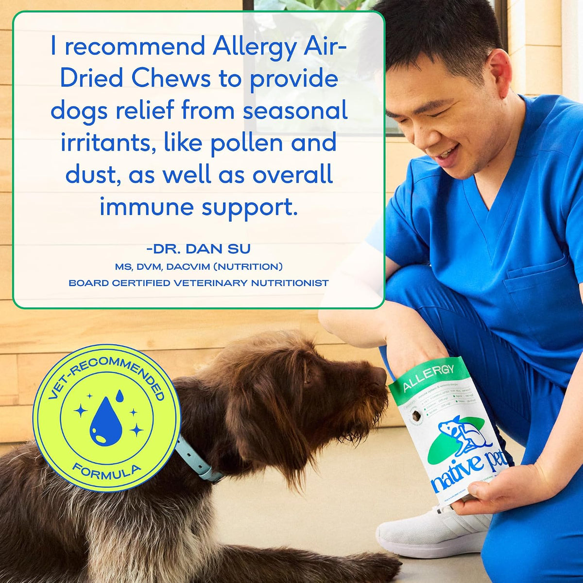 Dog Allergy Chews for Medium Breeds - Itchy Skin and Seasonal Itch Support - Colostrum, Probiotics, Spirulina - 30 Chews