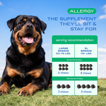 Dog Allergy Chews for Medium Breeds - Itchy Skin and Seasonal Itch Support - Colostrum, Probiotics, Spirulina - 30 Chews