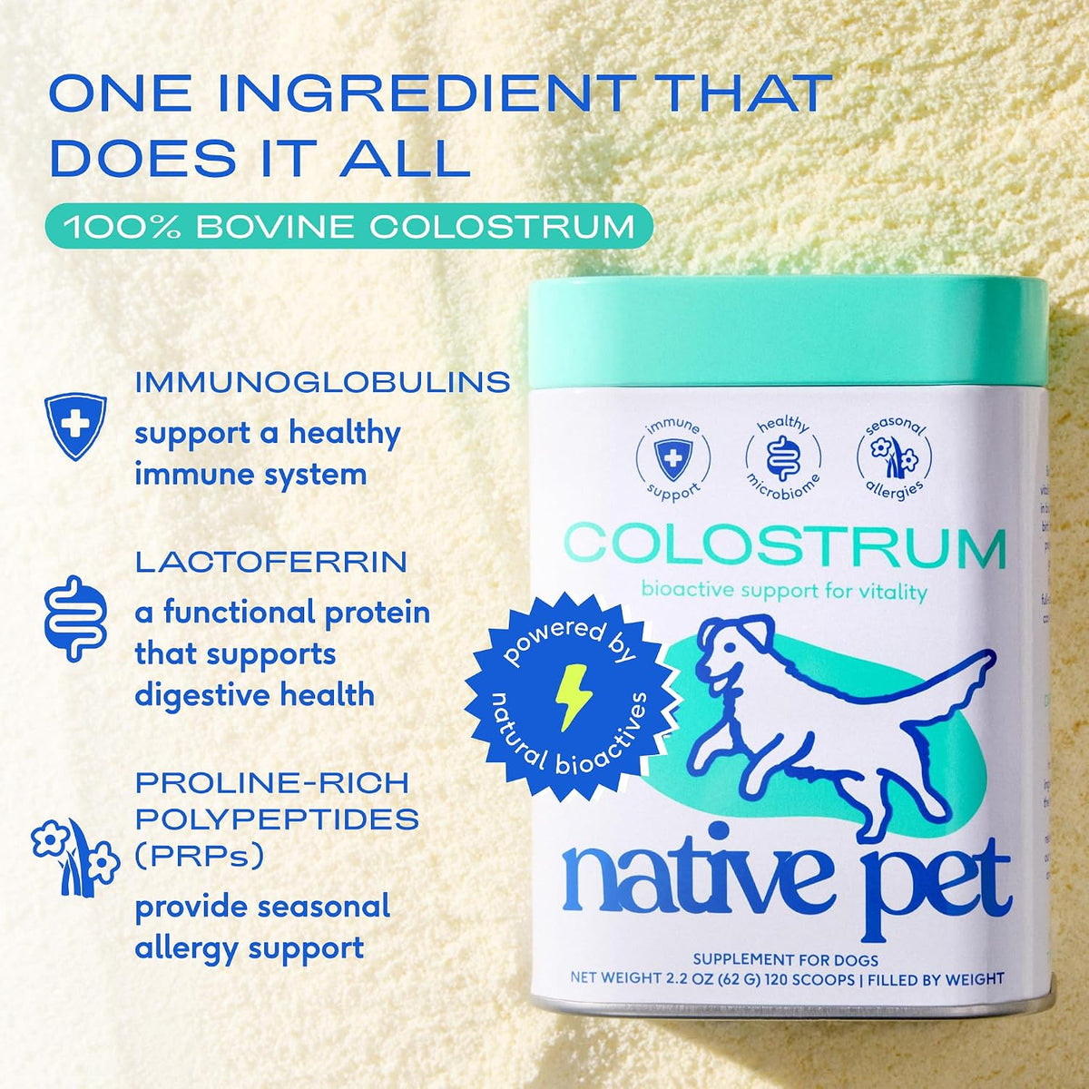 Dog Allergy Chews for Medium Breeds - Itchy Skin and Seasonal Itch Support - Colostrum, Probiotics, Spirulina - 30 Chews