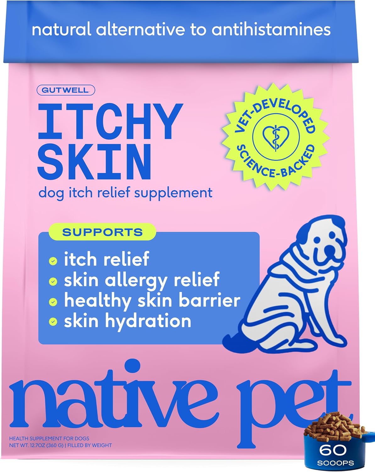 Dog Allergy Chews for Medium Breeds - Itchy Skin and Seasonal Itch Support - Colostrum, Probiotics, Spirulina - 30 Chews