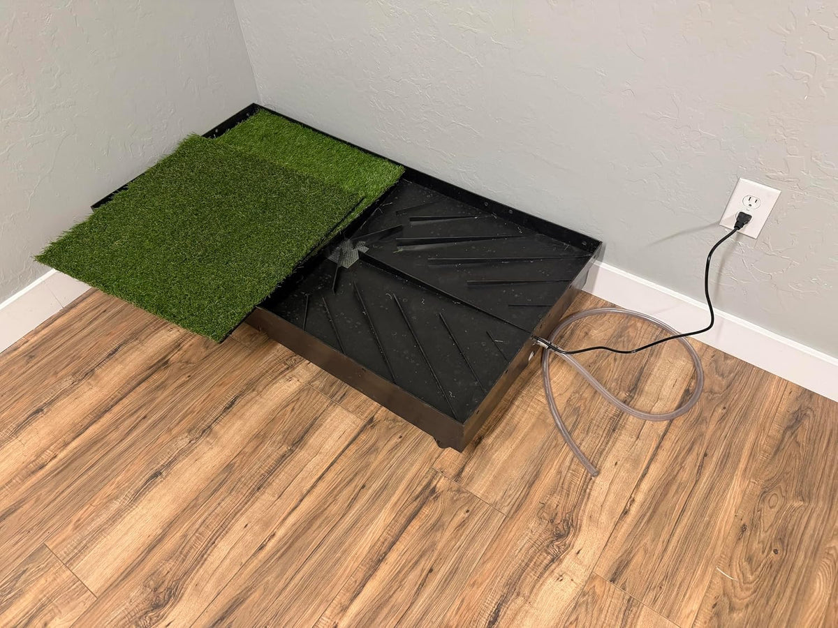 Quick and Clean 2' x 4' Basic Dog Potty Station with SmartDrain Wastewater System – Artificial Grass Indoor & Outdoor Dog Potty, Automatic Liquid Removal, Locking Casters, No Floor Drain Required