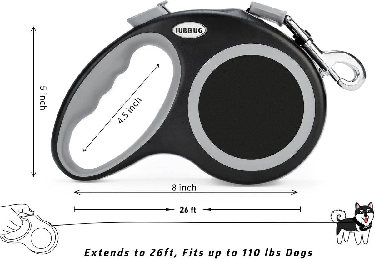 Retractable Dog Leash, 26 Feet Dog Leash for Small to Large Dogs up to 110lbs,Heavy Duty Design with Anti-Slip Handle, One-Handed Quick-Lock Braking System.
