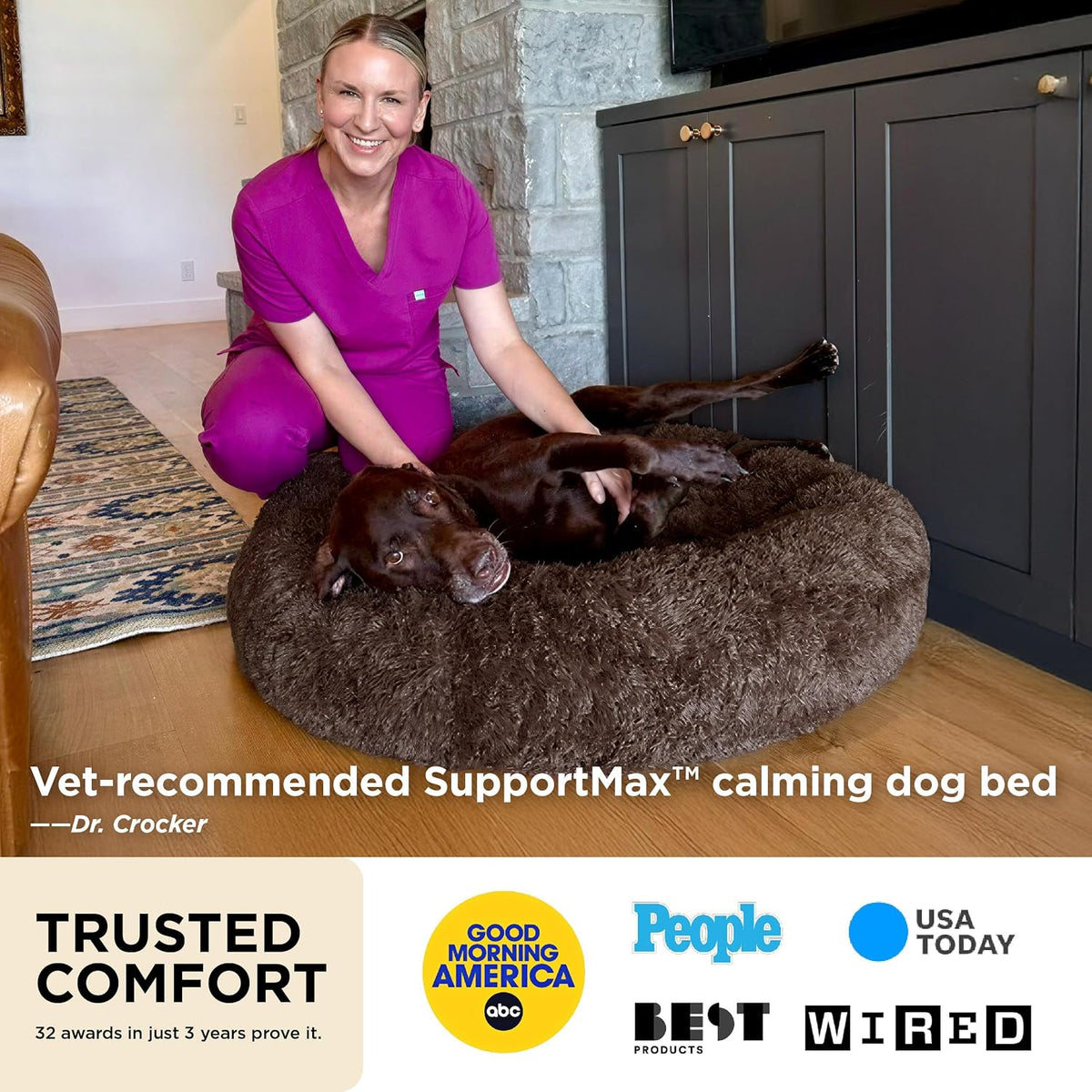 SupportMax® Calming Dog Bed Medium Size Dog Washable Pet Bed,30in
