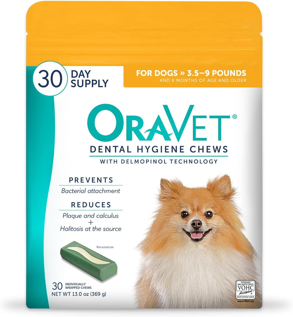 Dental Chews for Dogs, Oral Care and Hygiene Chews (Extra Small Dogs, 3.5-9 lbs.) Yellow Pouch