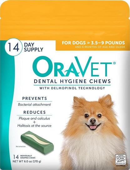 Dental Chews for Dogs, Oral Care and Hygiene Chews (Extra Small Dogs, 3.5-9 lbs.) Yellow Pouch