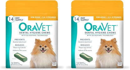 Dental Chews for Dogs, Oral Care and Hygiene Chews (Extra Small Dogs, 3.5-9 lbs.) Yellow Pouch