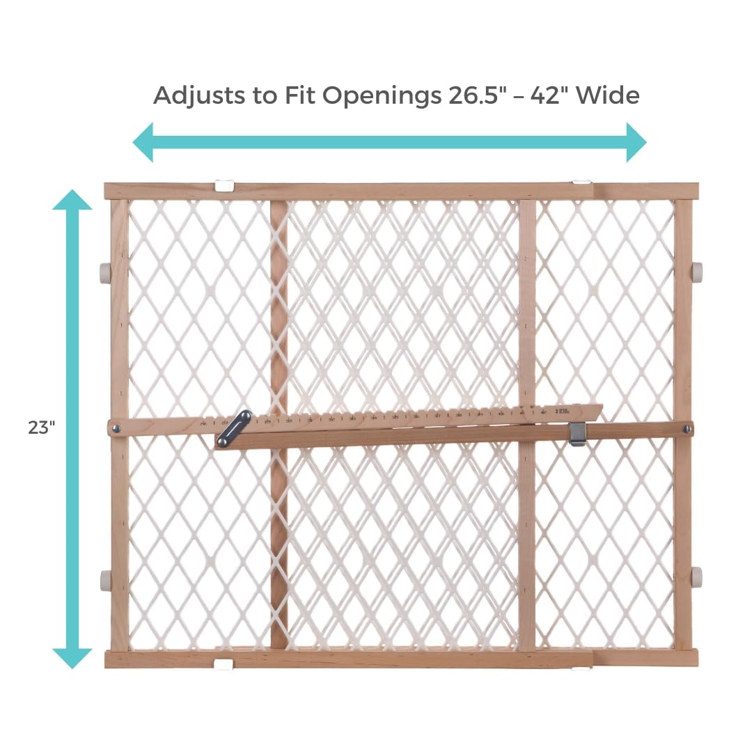 Diamond Mesh Wooden Baby Gate: Pressure Mounted Baby Gate for Doorways - Adjustable 26.5 to 42 Inches Wide - 23 Inches Tall