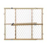 Diamond Mesh Wooden Baby Gate: Pressure Mounted Baby Gate for Doorways - Adjustable 26.5 to 42 Inches Wide - 23 Inches Tall