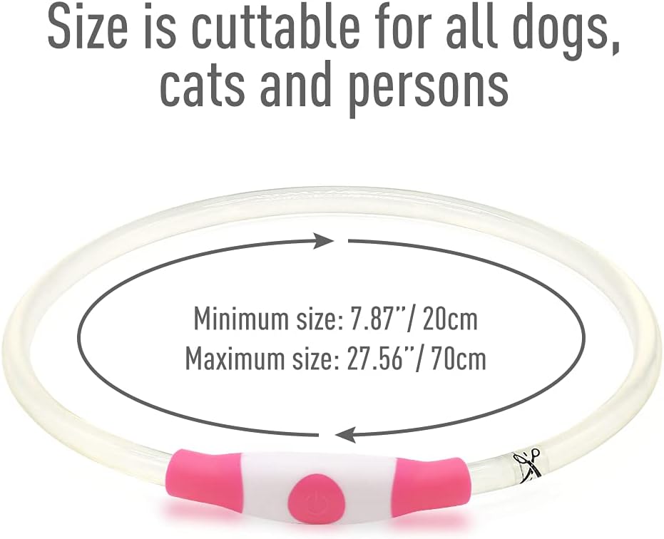 Light Up Dog Collar, USB Rechargeable LED Glow, Pink