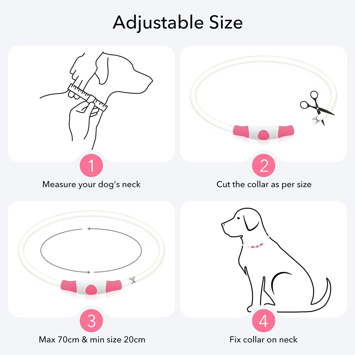 Light Up Dog Collar, USB Rechargeable LED Glow, Pink