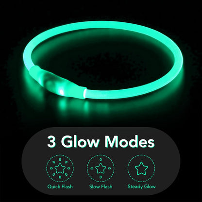 Light Up Dog Collar, USB Rechargeable LED Glow, Pink