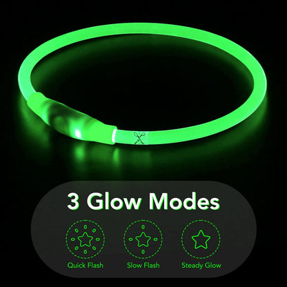 Light Up Dog Collar, USB Rechargeable LED Glow, Pink