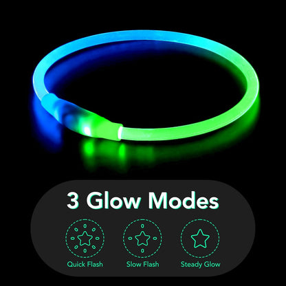 Light Up Dog Collar, USB Rechargeable LED Glow, Pink