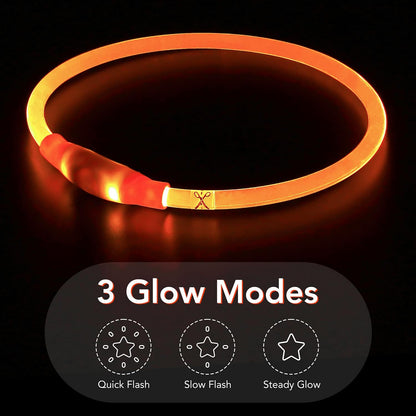 Light Up Dog Collar, USB Rechargeable LED Glow, Pink