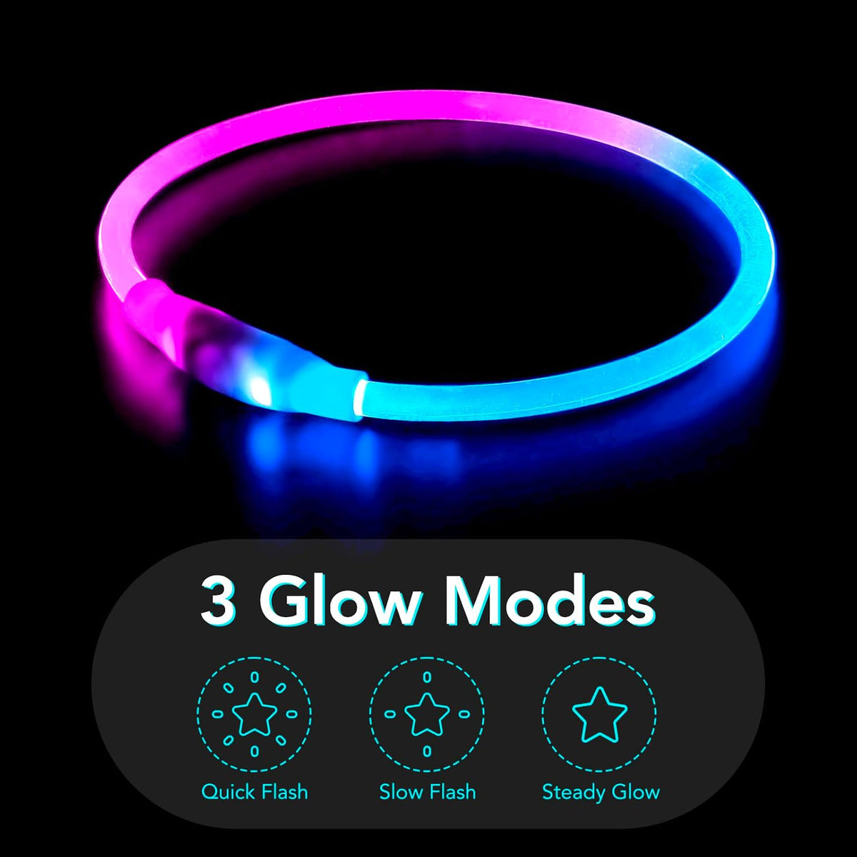 Light Up Dog Collar, USB Rechargeable LED Glow, Pink