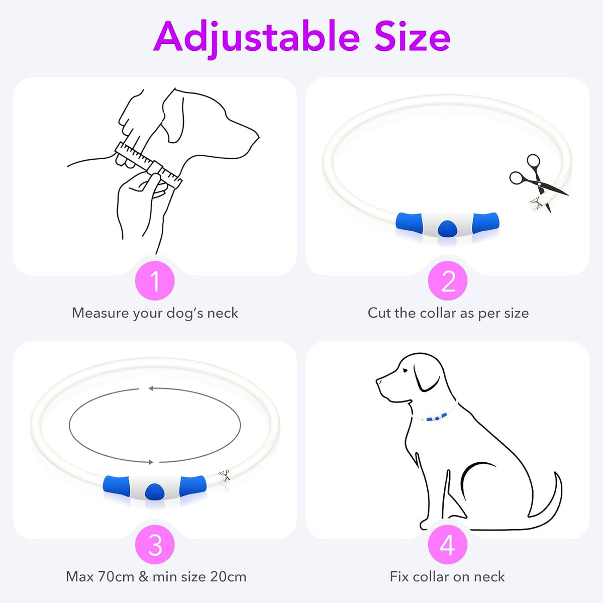 Light Up Dog Collar, USB Rechargeable LED Glow, Pink