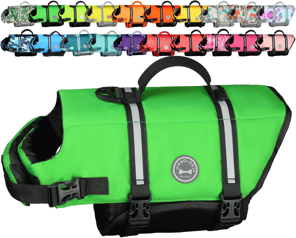 Dog Life Vest Rip Stop Dog Swim Vest, M, Bright Green