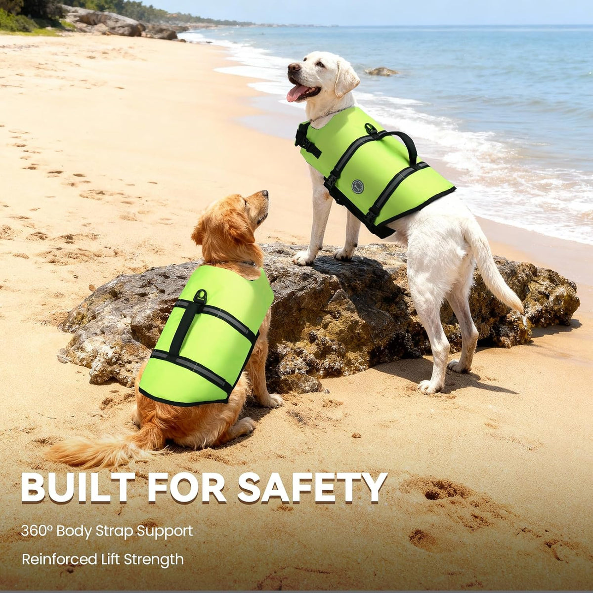 Dog Life Vest Rip Stop Dog Swim Vest, M, Bright Green