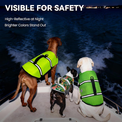 Dog Life Vest Rip Stop Dog Swim Vest, M, Bright Green