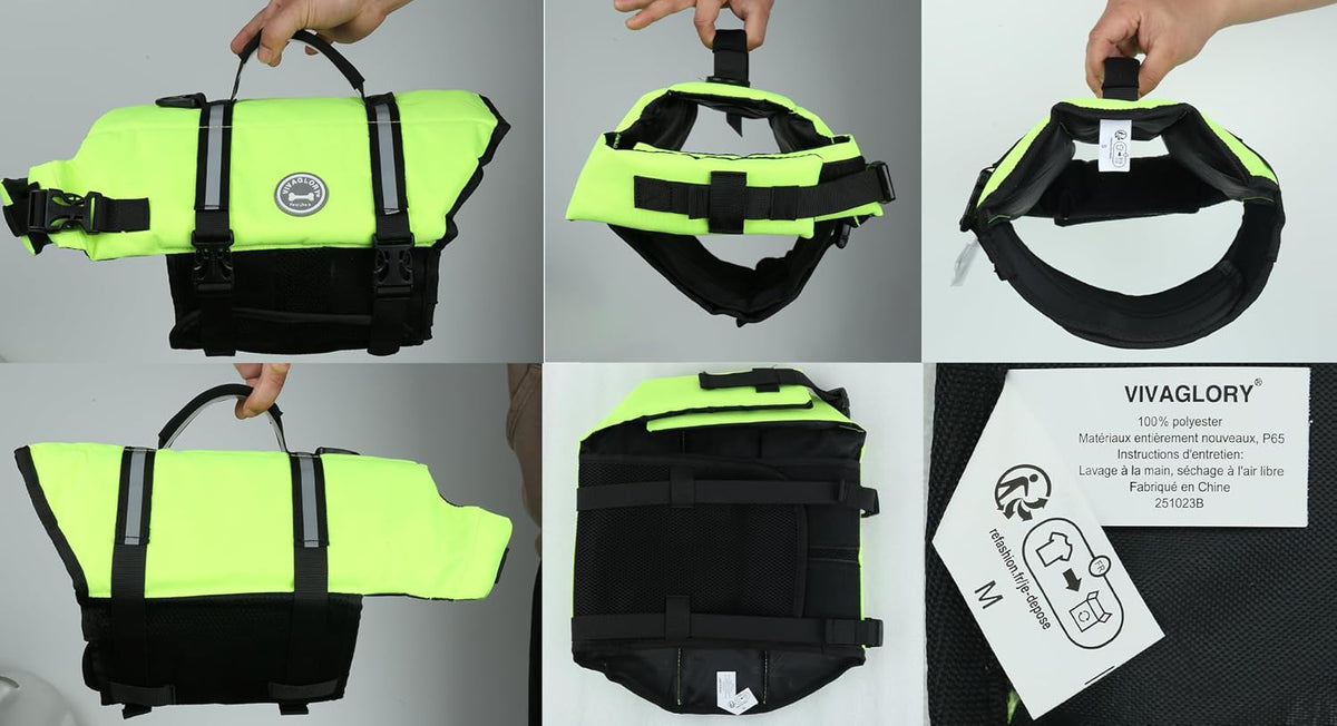 Dog Life Vest Rip Stop Dog Swim Vest, M, Bright Green