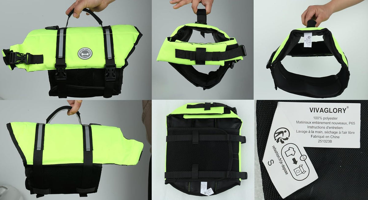 Dog Life Vest Rip Stop Dog Swim Vest, M, Bright Green